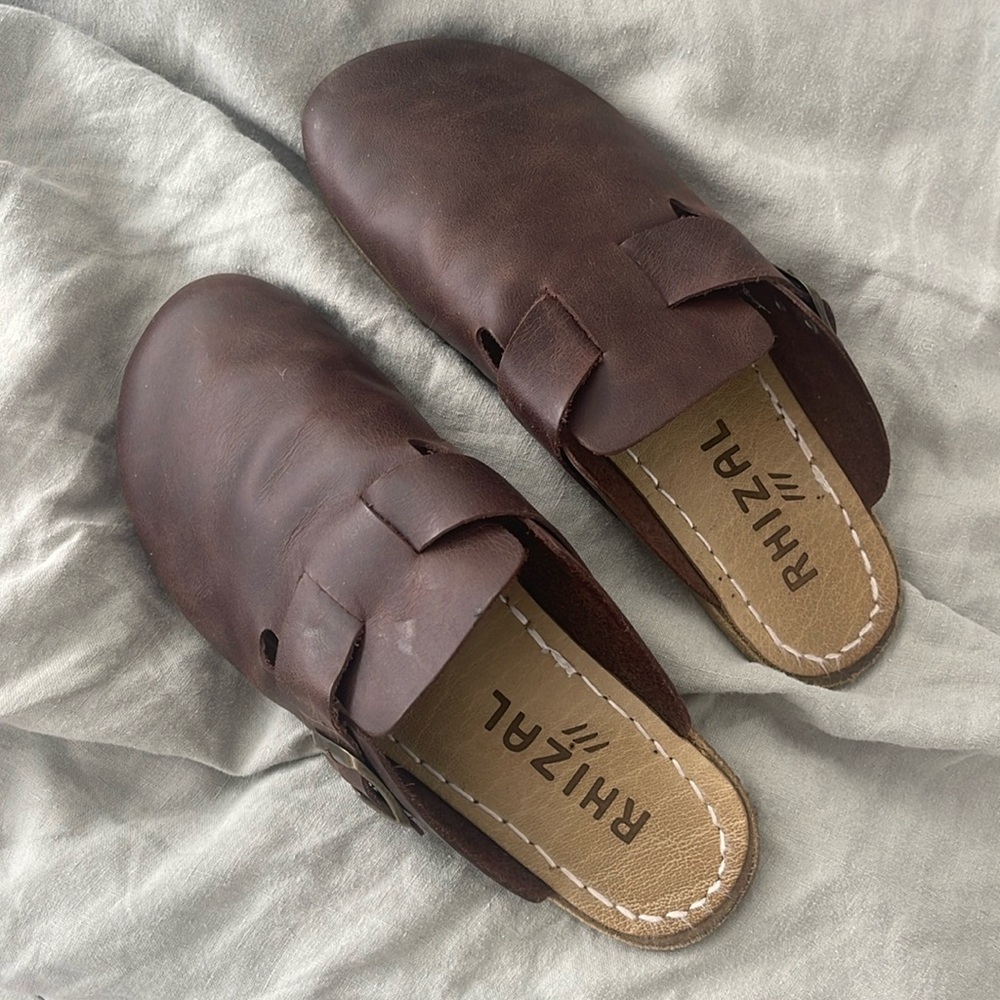 Rhizal Brown Leather Mules